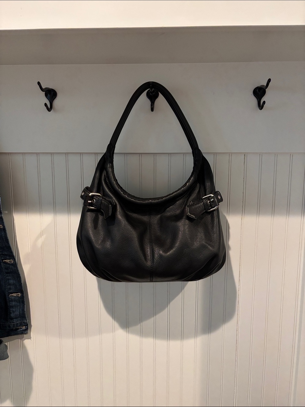 Kenneth Cole New York Black Pebbled Leather Shoulder Hobo - Picture 2 of 5